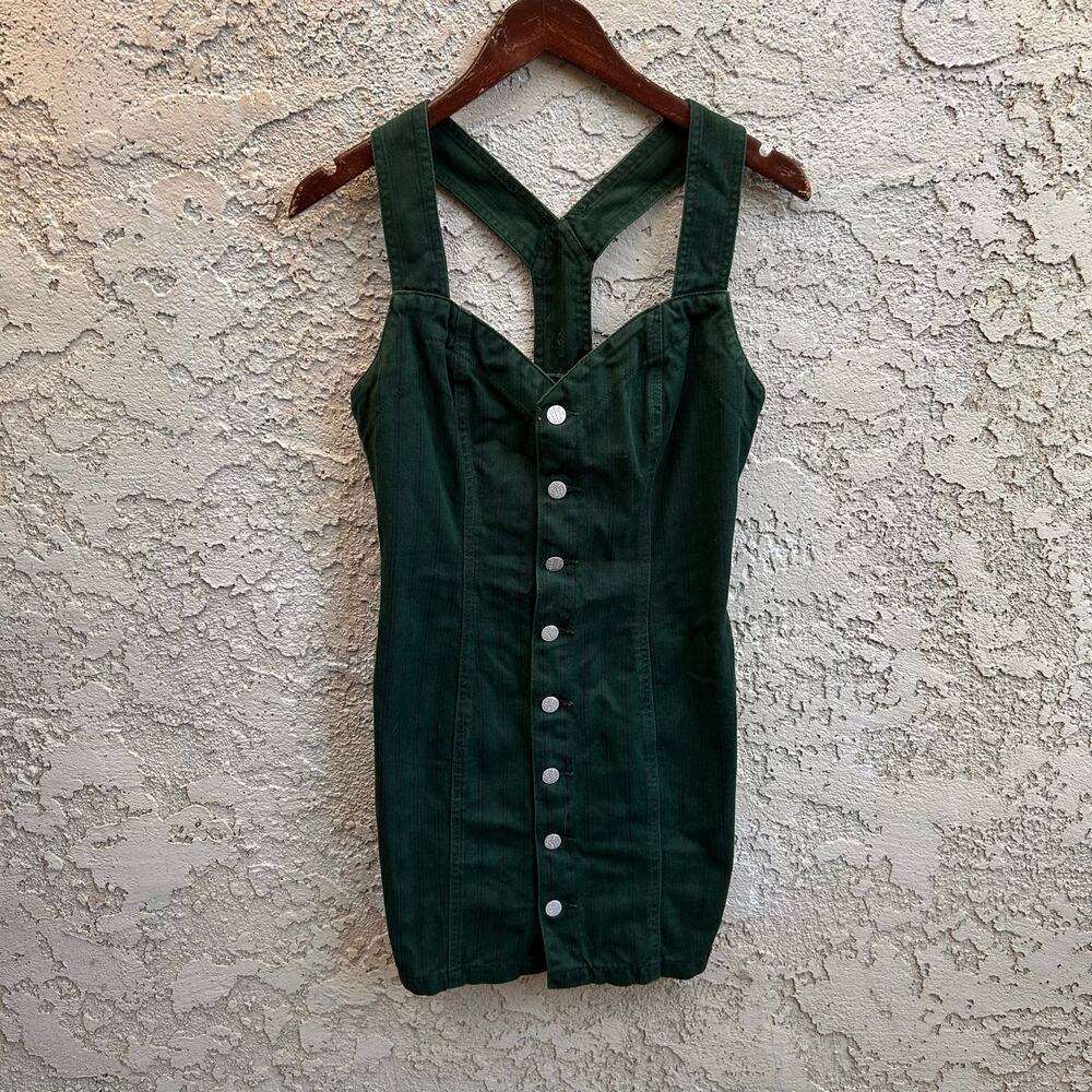 Vintage Bongo Dark Green Denim Mini Dress Size 7